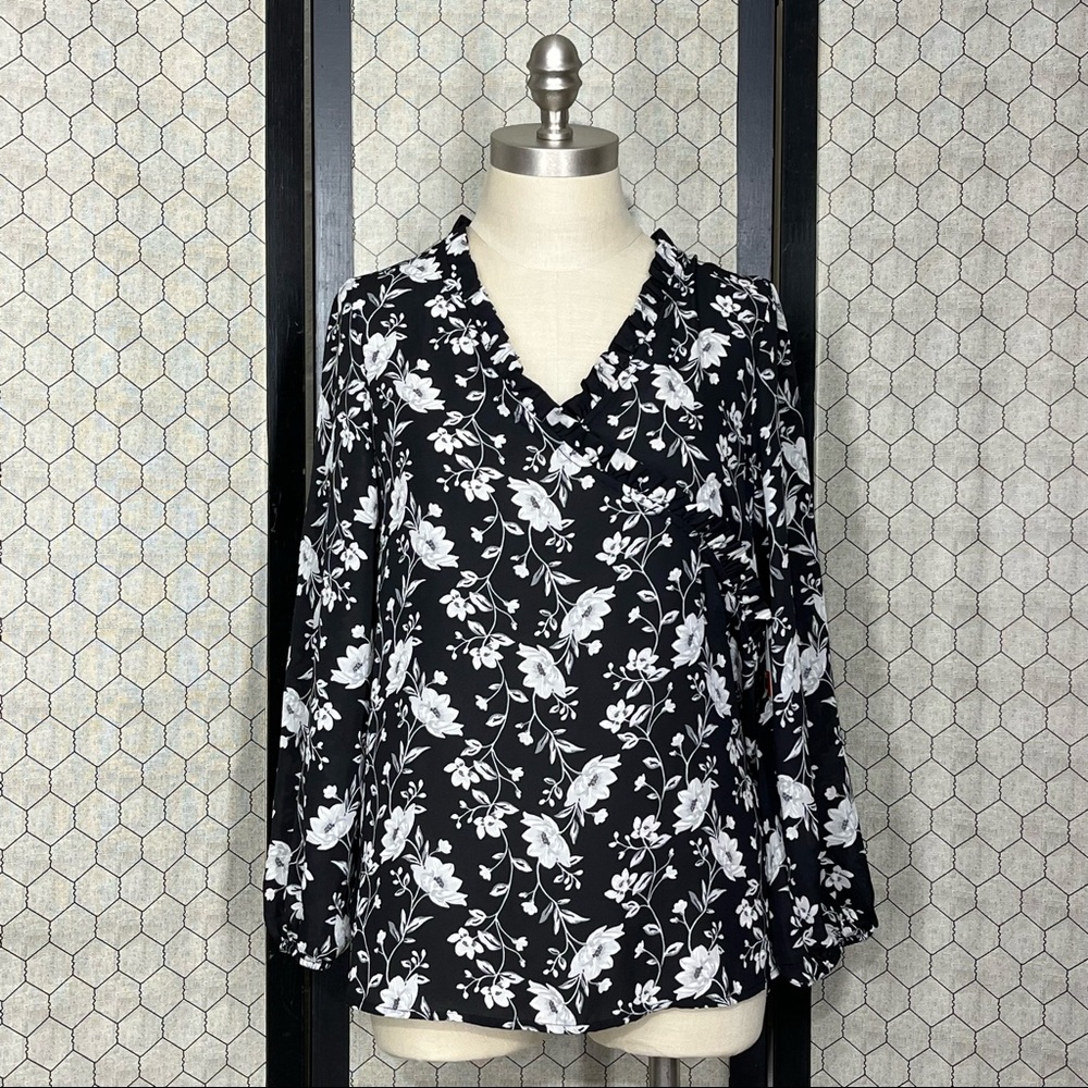 Old Navy Floral Print Faux Wrap Blouse with Ruffle